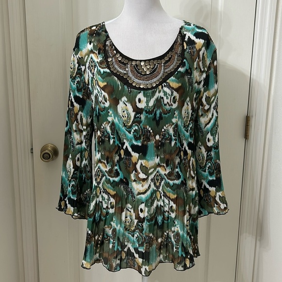 New Directions Multi Color Crinkle with Copper Accents at Neck Tunic Sz 3x - Picture 1 of 10